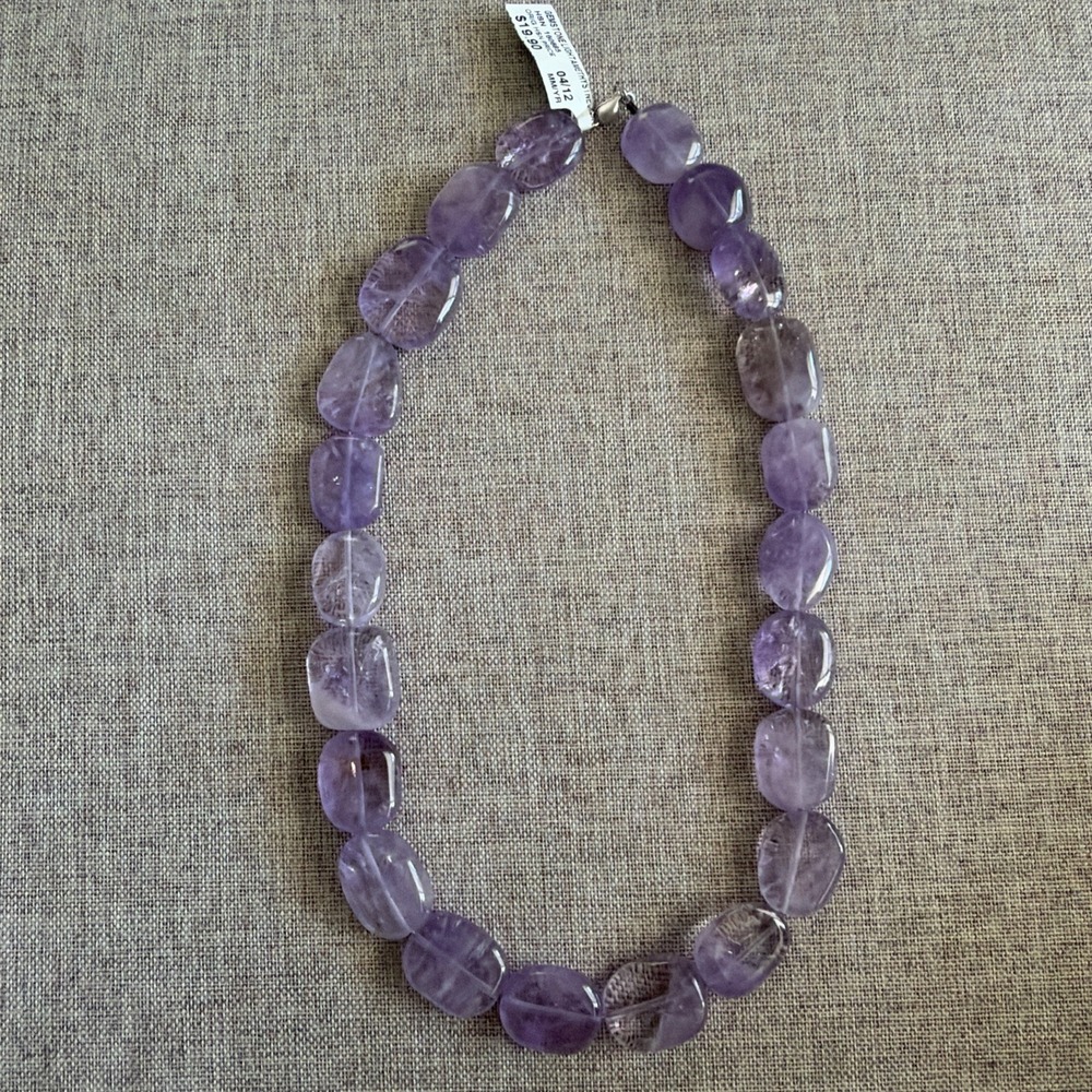 925 Sterling Silver & Amethyst Gemstone Bead Necklace 20" 115 Grams